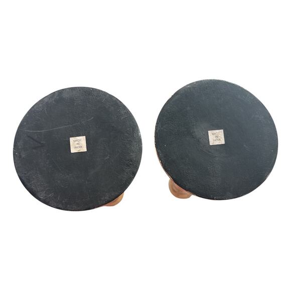 Unique Hand Painted Floral Neutral Colors Wooden Candle Holders Set of 2 - Picture 8 of 10